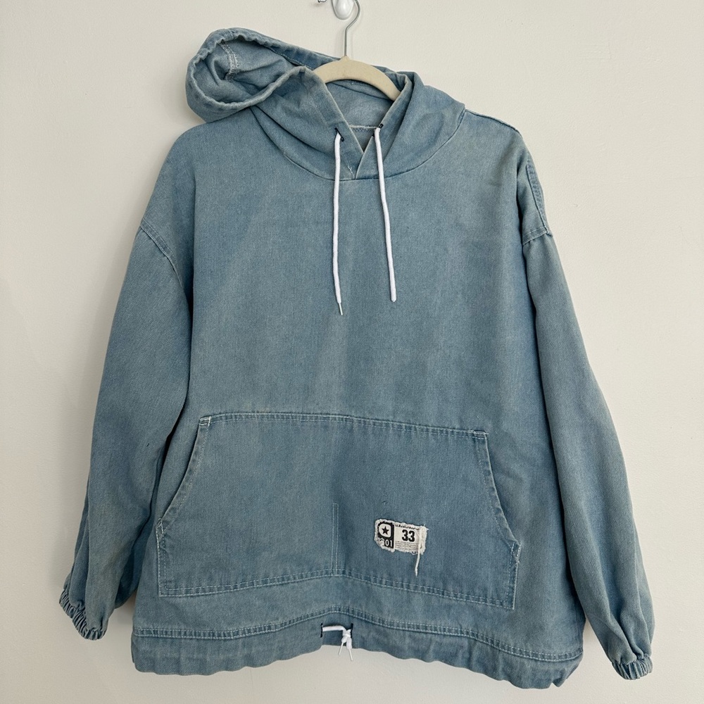 Classic Fashion Blue Denim Hoodie Medium‎ EUC